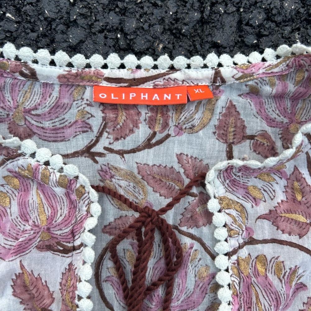 Oliphant Matera Top Balloon Sleeve Tie Pink Floral Peasant Hippie Boho Size XL - Picture 4 of 5